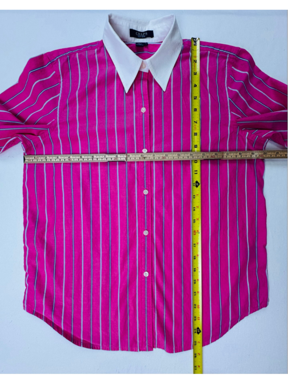 Chaps Women’s Pink Striped Contrast Collar Button Down Shirt Size M - Picture 3 of 12
